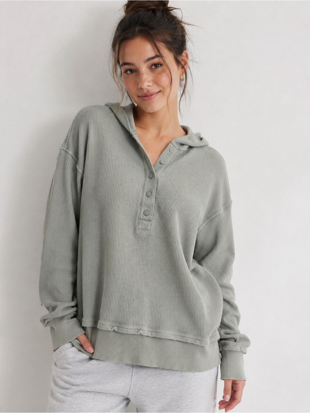 aerie Ribbed Hoodie Top small